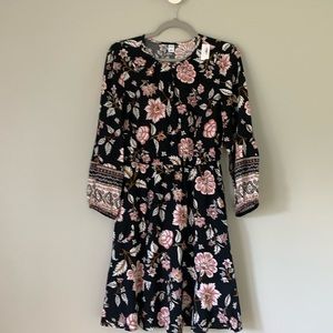 Long sleeve black floral print dress old navy size S NWT